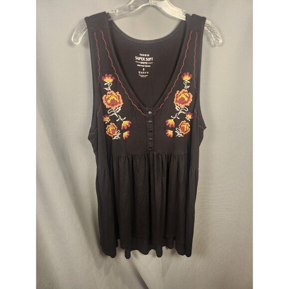 TORRID Super Soft Knits Embroidered Baby Doll Tank 3 Bohemian Festival - Picture 1 of 6